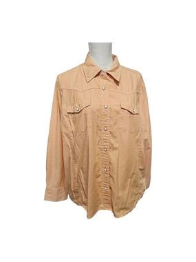 Vintage Pearl Snap Shirt C.E. Schmidt 1X Fit For Her Pastel Peach Orange